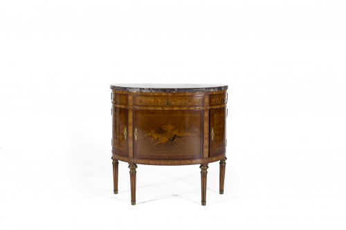 Cómoda estilo Luis XVI de media luna en madera de palorrosa