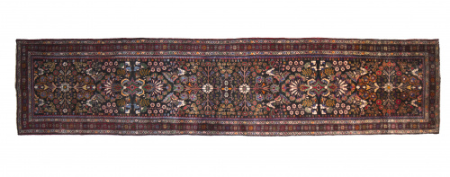 Alfombra de pasillo Zajan con decoración de flores, Persia.