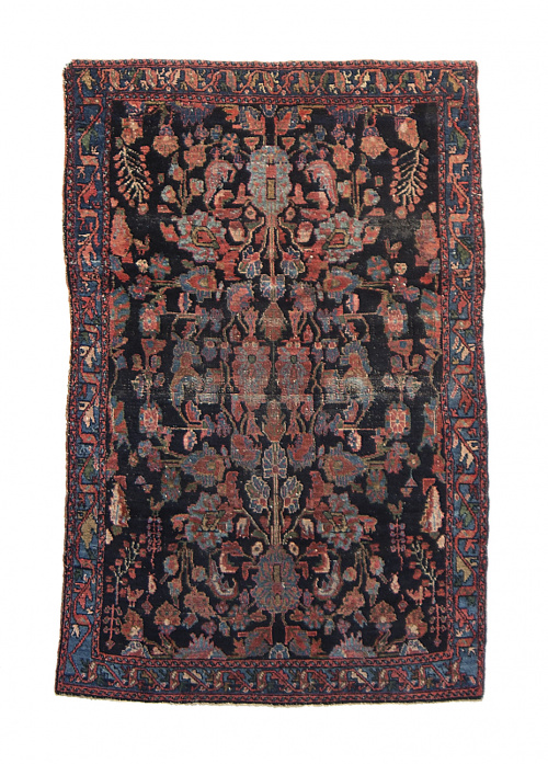 Alfombra Mahal de campo azul con abigarrrada decoración, Pe