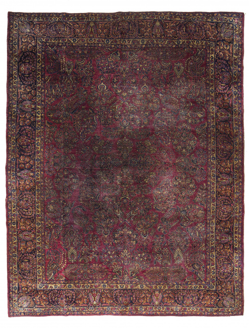 Alfombra Sarough de campo granate con palmetas.Persia, par