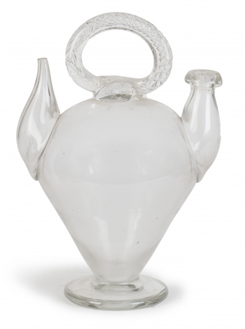 Botijo en vidrio soplado.Trabajo Catalán, pp. del S. XIX.