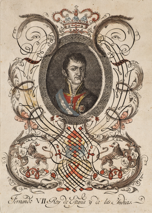 ESCUELA ESPAÑOLA, SIGLO XIXRetrato de Fernando VII en orla