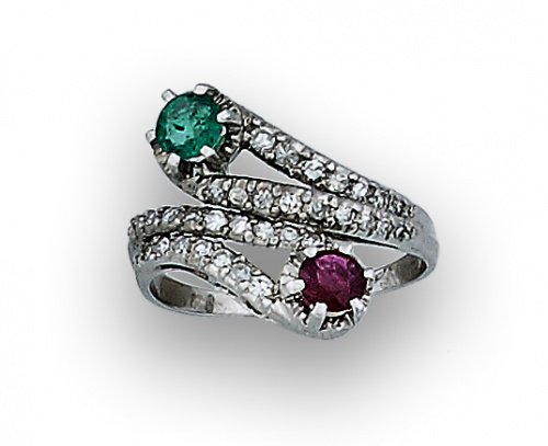 Sortija con rubí de 0,60 ctes aprox,y esmeralda de 0,60 cte