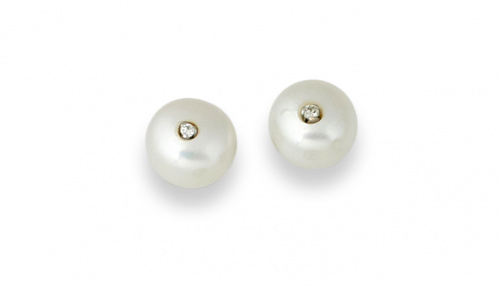 Pendientes de perlas abotonadas de 10 mm con brillantes cen