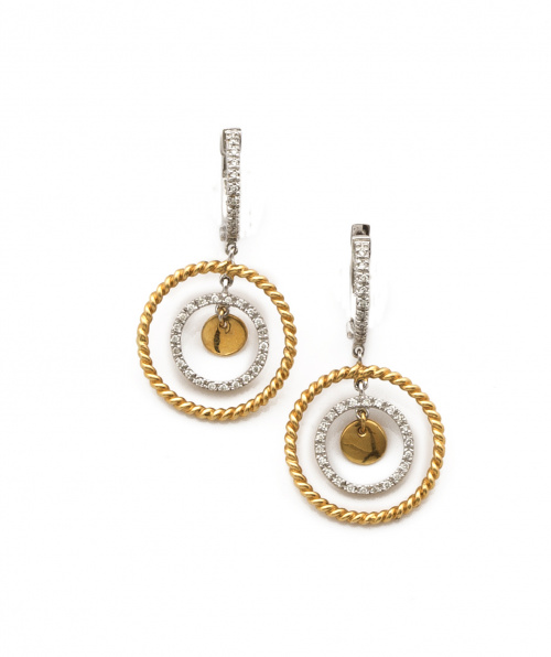 Pendientes con dos aros colgantes de banda de brillantes en