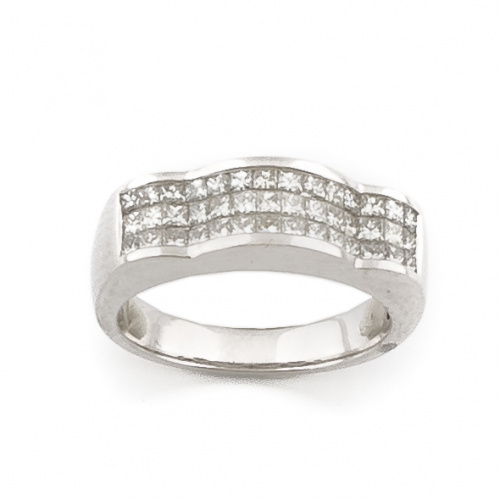 Sortija de frente ancho ondulado con diamantes talla prince