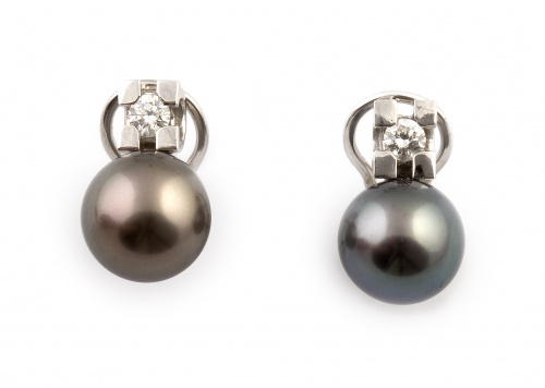 Pendientes té y yo con perla de Tahití de 11,5 mm y brillan