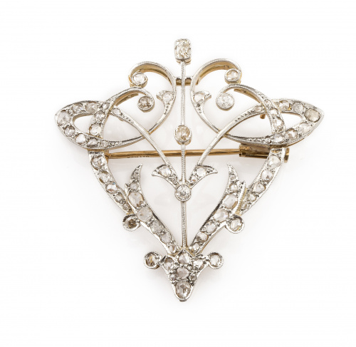 Broche Belle époque de diamantes y brillantes de talla anti