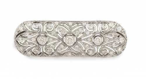 Broche placa estilo Art-Decó de brillantes con diseño de di