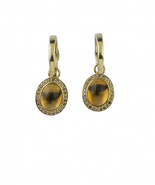 Pendientes con citrino oval orlado por brillantes brown