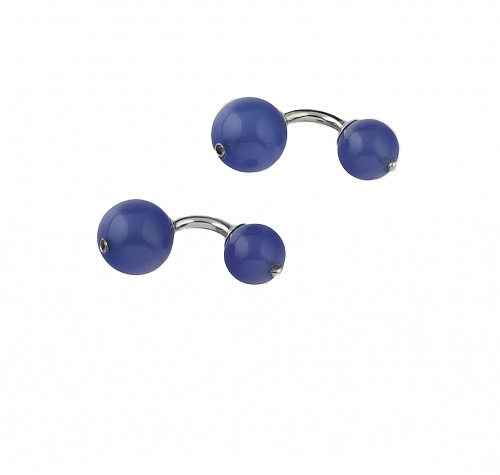 Gemelos dobles de diseño de esferas de ágata azul con rubí 