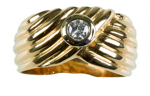 Sortija gallonada a modo de turbante con brillante central 