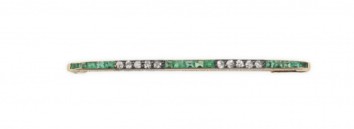 Broche barra de pp. S.XIX con esmeraldas calibradas y brill