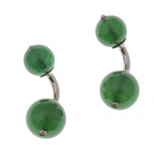 Gemelos dobles con esferas de ágata verde, la mayor adornad