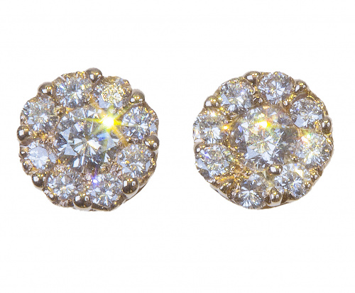 Pendientes rosetones de brillantes en montura de oro rosa d