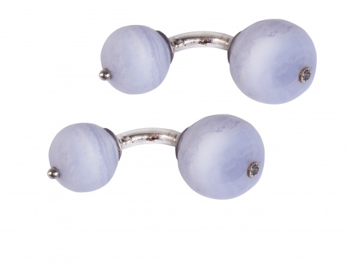 Gemelos dobles con esferas de ágata con un zafiro azul en l