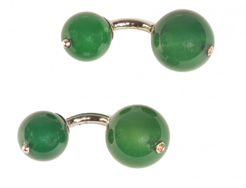 Gemelos dobles con esferas de ágata verde con un zafiro ama