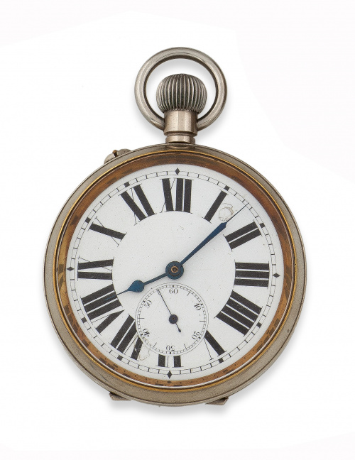 Reloj de Ferroviario de pp s. XX en metal plateado.
