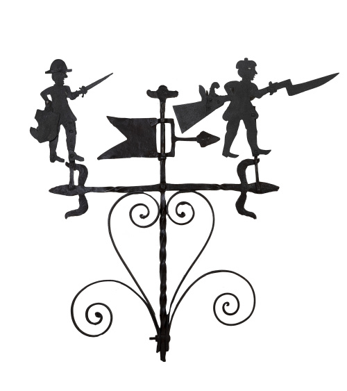 Veleta de hierro forjado con dos personajes armados.Españ