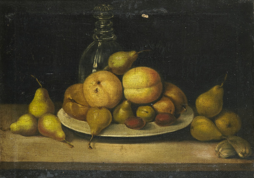 RUIZ (Escuela española, S. XIX)Bodegón: plato con melocoto