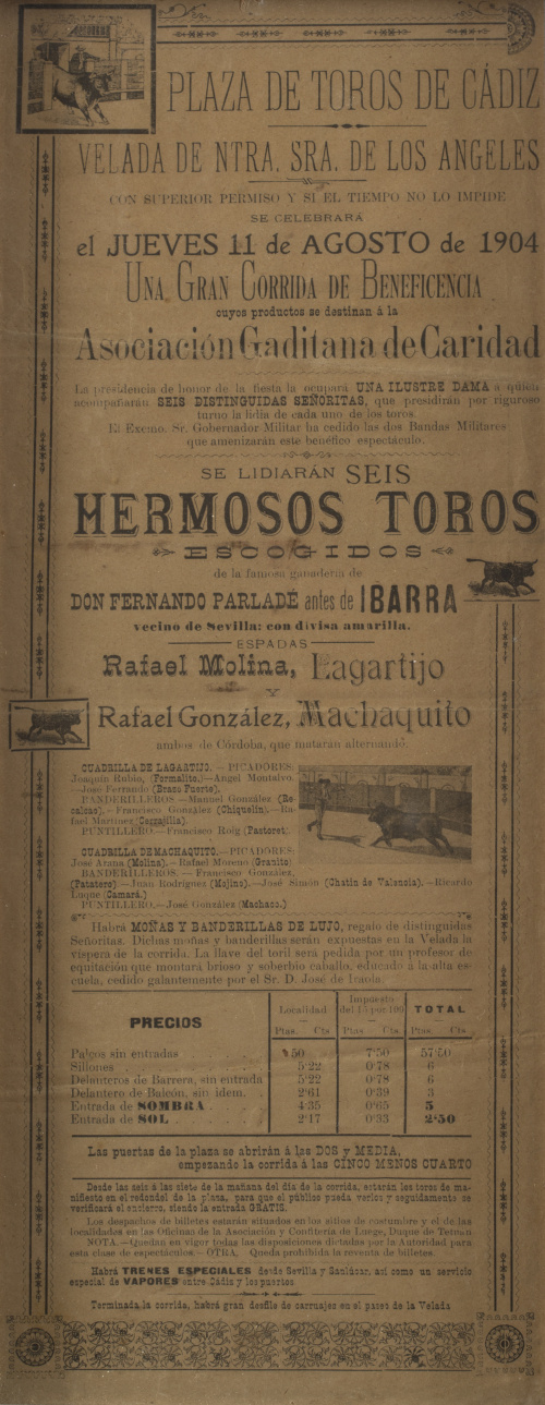 Lote de cinco carteles de toros de las plazas de Cádiz, Marc