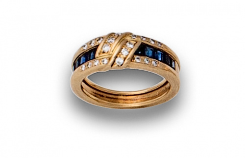 Sortija de YANES con dos bandas obícuas de btes 0,50 y zafi