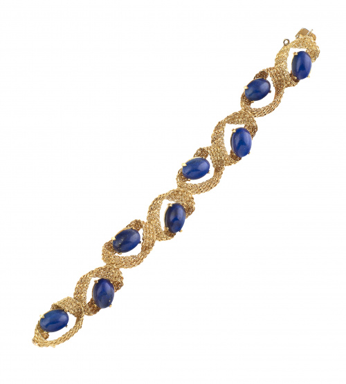 Brazalete años 50 con ocho centros de cabuchones de lapisáz