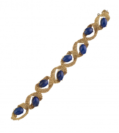 Brazalete años 50 con ocho centros de cabuchones de lapisáz