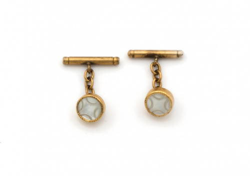 Gemelos de pp s. XX con círculo de nácar y sistema de caden