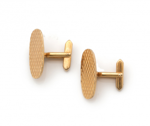 Gemelos años 70 con óvalos decorados en punta de diamante y