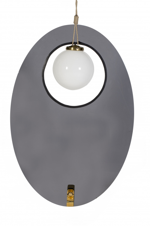 Lámpara de techo ovalada en cristal ahumado y globo de cris