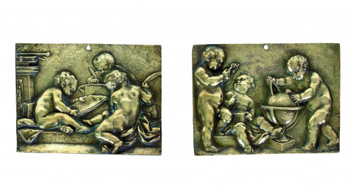 “Alegoria de las artes”, dos placas de bronce dorado, S. XIX