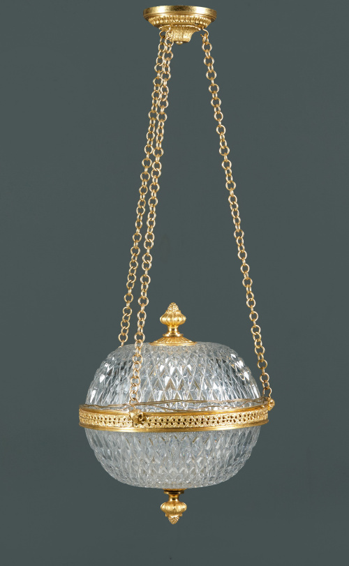 Lámpara con forma de globo de cristal y bronce dorado posib