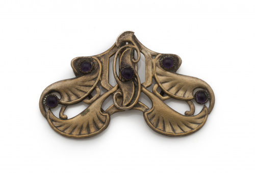 Hebilla Art-Nouveau con  vidrios color amatista y en metal 