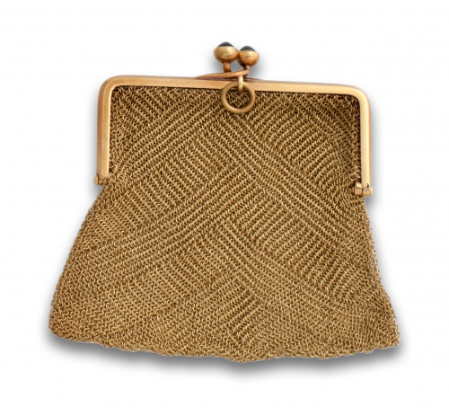 Bolsito años 30 de malla de oro con decoración espigada y c