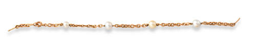 Pulsera de perlas y cadena en oro de 18K.