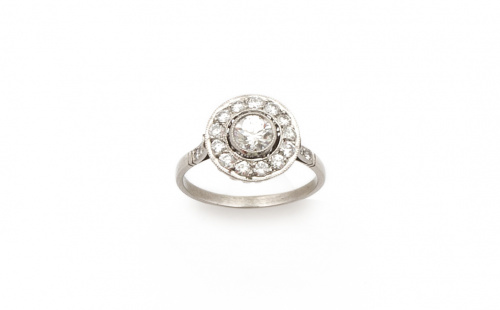 Sortija ojo de perdiz con brillante de 0,60 ct central, orl