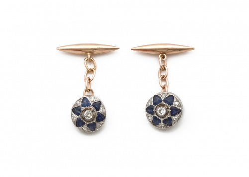 Gemelos circulares Art-Decó con brillante en chatón rodeado