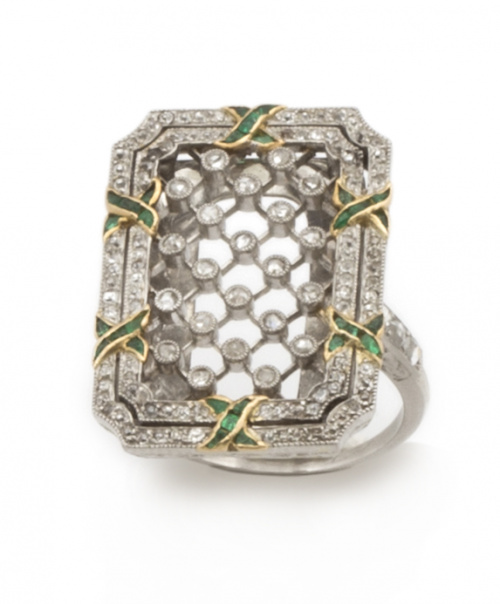 Sortija Art Decó firmada LACLOCHE,con celosía de brillantes