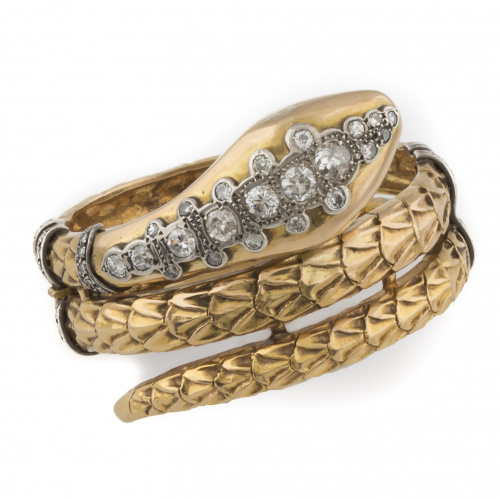 Brazalete rígido de tres vueltas en forma de serpiente,años