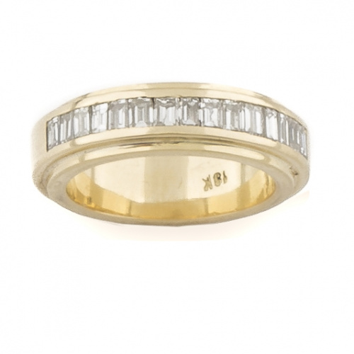 Anillo alianza con banda superior de diamantes talla baguet