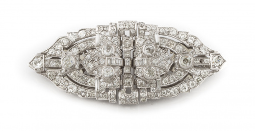 Broche doble clip Art-Decó de platino,brillantes y baguette