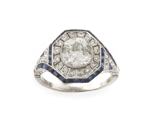 Sortija Art-Decó con brillante central de 1,90 ct rodeado p