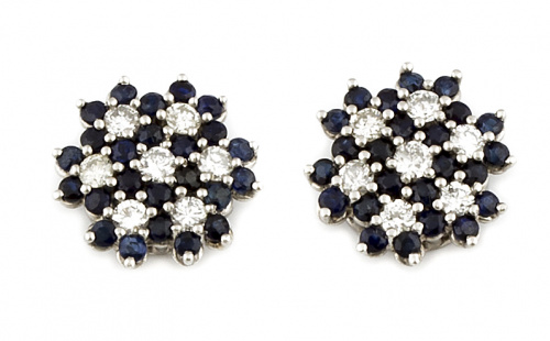 Pendientes rosetones de brillantes y zafiros que componen f