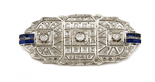 Broche placa Art-Decó de diseño geométrico con brillantes d