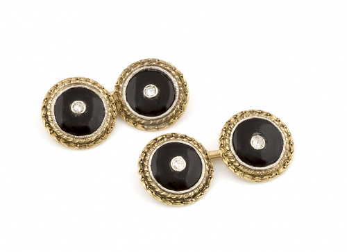 Gemelos dobles con piezas circulares de esmalte negro con c