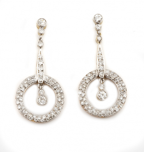 Pendientes largos de brillantes estilo Art-Decó con aro de 