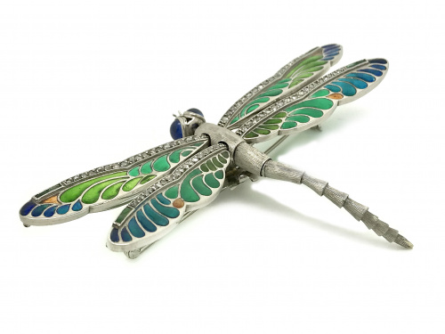 Broche de libélula Art- Decó con esmalte plique-à -jour en 