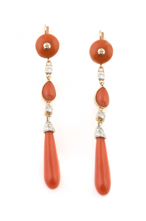 Pendientes largos de coral, con perilla colgante de botón y