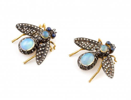 Broche de mosca de plata vermeill con alas de diamantes, cu